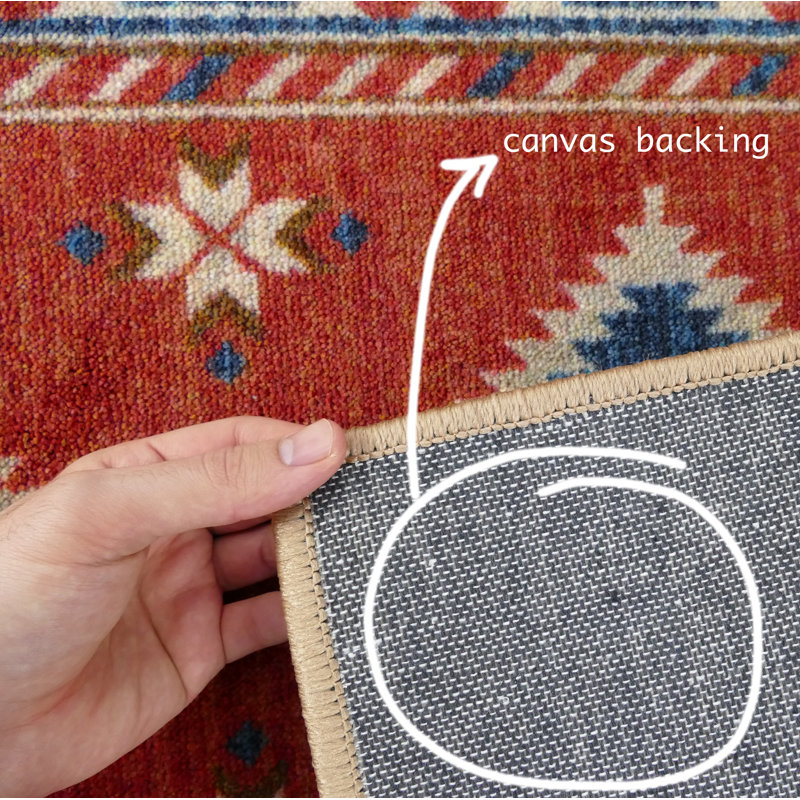 Custom Size Canvas Backing Premium Hotel Quality Southwestern Tribal Terra Cotta and Red Runner Rug, Runner 3' x 27'