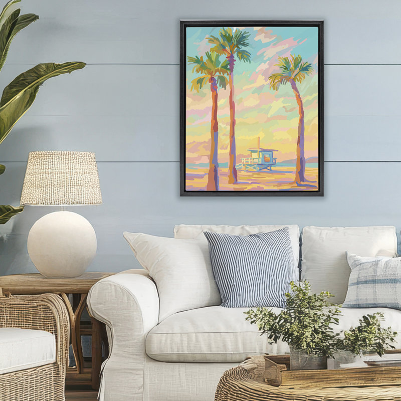 Cadre flottant Beachside Palms Abstraction, design par Amelia Noyes, H 31 po x l 25 po, Cadre flottant noir de jais
