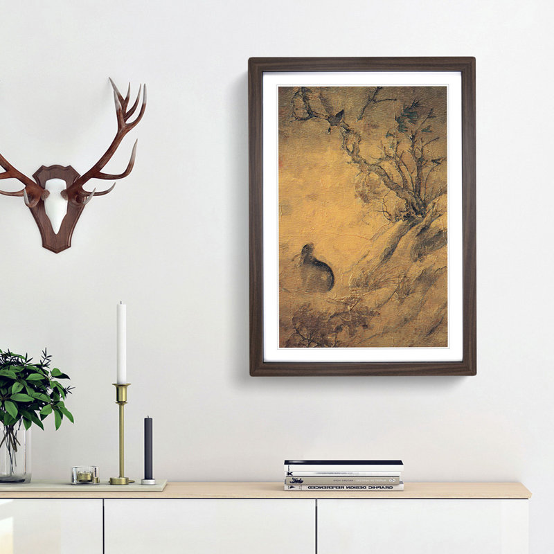 Magpies & Hare by Cui Bai - Framed Print, 36cm H x 27cm W x 2cm D, Walnut Framed