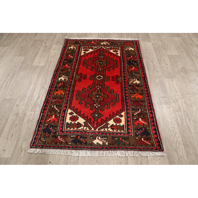 Tapis décoratif en laine noué à la main de conception unique 3 pi 2 po x 4 pi 9 po Bedward