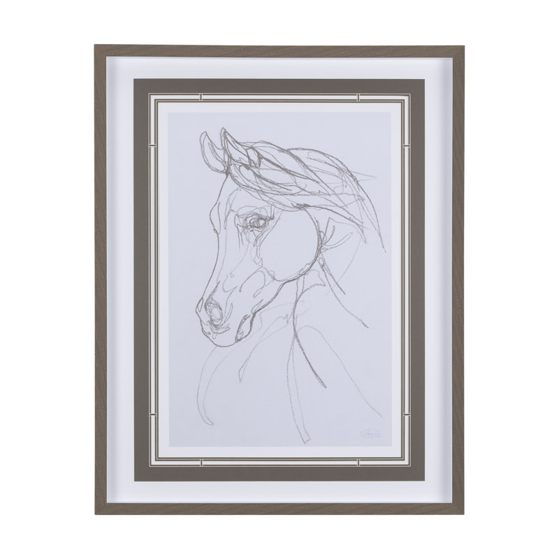 «Horse III Olive a», reproduction d'art encadrée texturée à la main, 29.5L x 1.6W x 37.5H, Arabian II, Brun