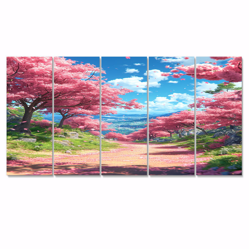 Art mural mural campagne champêtre rose, campagne, 5 pièces, H 28 po x l 60 po