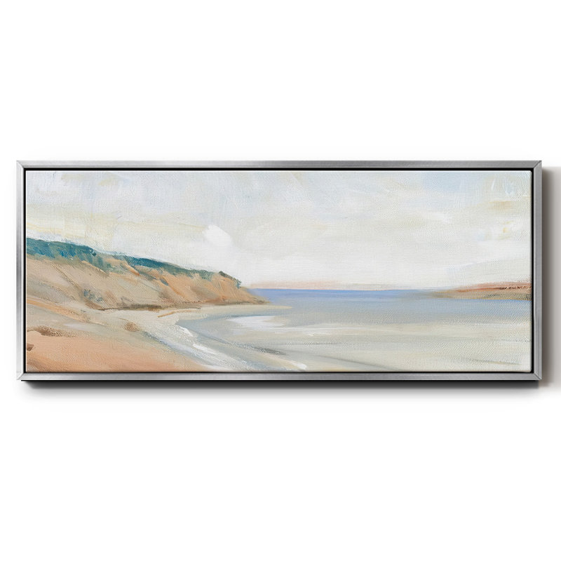 Étude de rivage I, Pas de tapis, H 12 po x l 30 po x P 1,5 po, Toile argentée avec cadre flottant