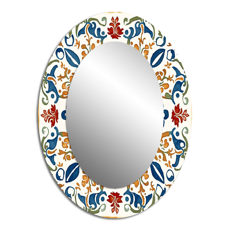 Carreaux de la Méditerranée en bleu rétro VII - Grand miroir mural ovale sur métal, 40 po x 30 po