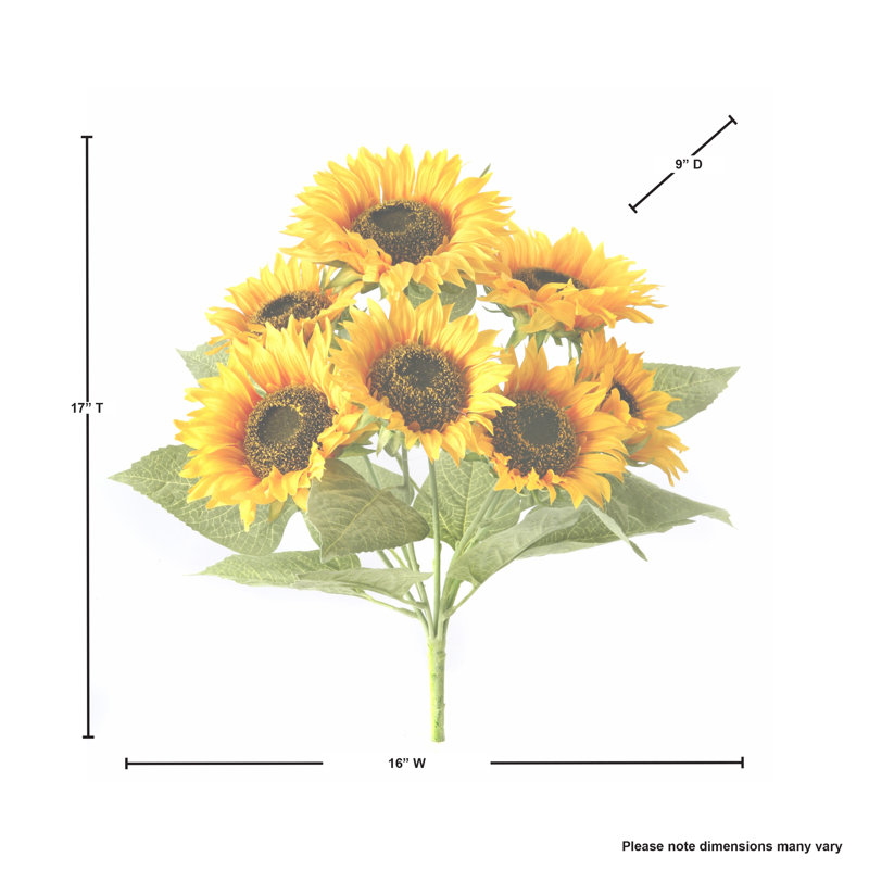 17" Yellow Plastic Sunflower Bush with 7 Stems