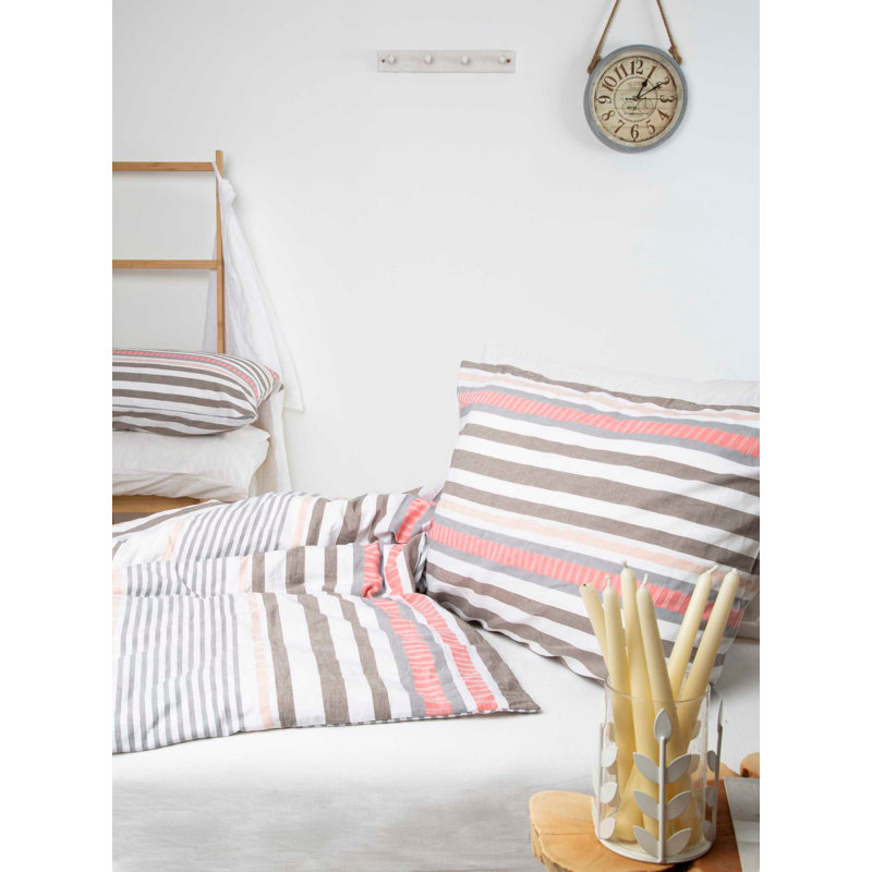 Ensemble de housse de couette 100% coton rose / gris / blanc Cydnie