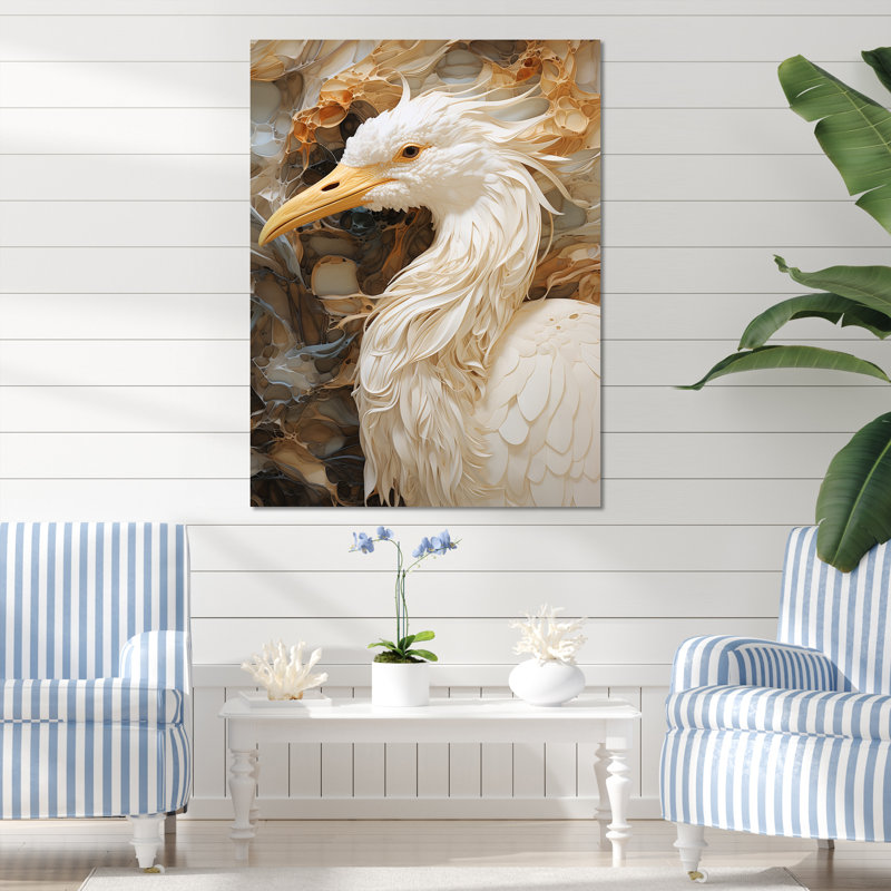 Portrait d'un héron beige moderne sur toile, H 20 po x l 12 po x P 1 po, Toile tendue