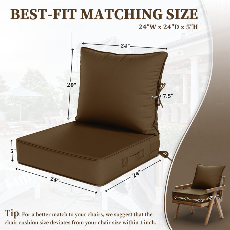 Outdoor Deep Seating Cushion Set Indoor And Outdoor Seat / Back Cushion, 24" W x 24" D, Chocolate