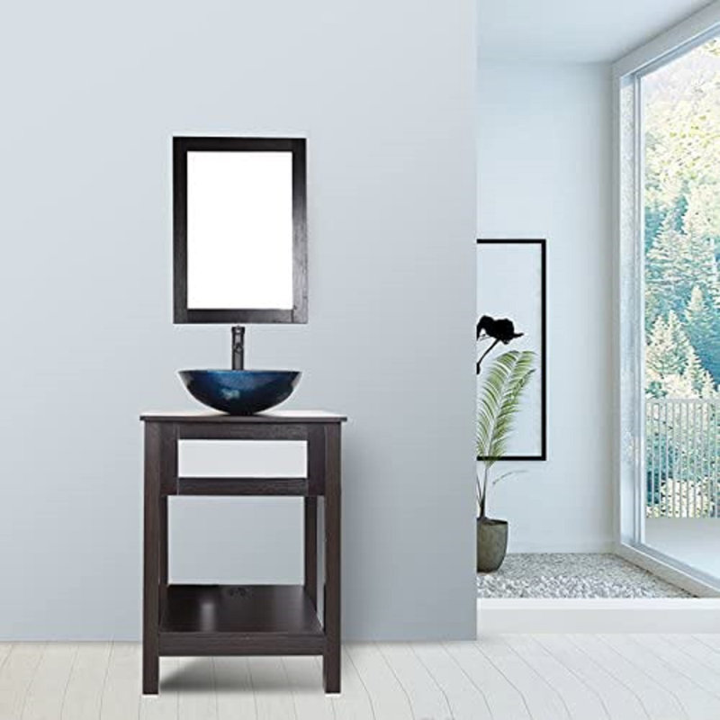 Lavabo de salle de bain vasque circulaire en verre trempé bleu martelé à la main avec robinet