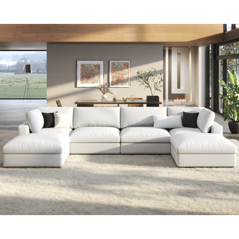 Canapé modulaire Modechaï, canapé rembourré en duvet 152 po, canapé en U de 6 places avec méridienne et repose-pieds