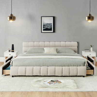 Upholstered Bed,Comfortable Upholstered Bed Frame, Chenille Fabric, With Headboard And Solid Bed Frame. With Drawer For Storage(90.5"*80.5"*31")