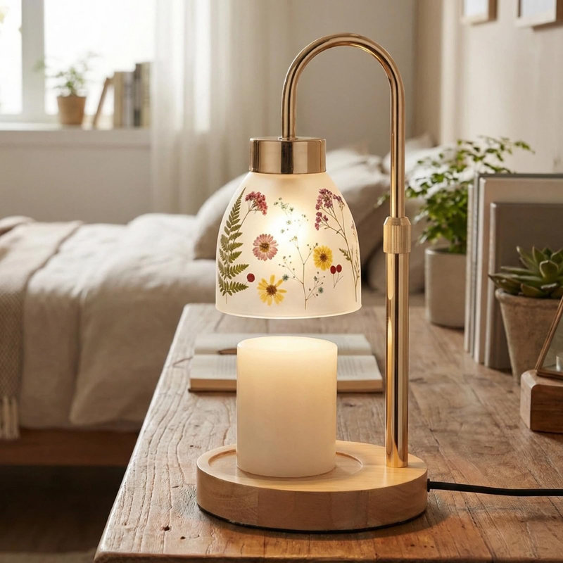Pressed Flower Candle Warmer Lamp With Timer, Dimmable Adjustable Height Vintage Boho Flower, Candle Wax Lamp Housewarming Gifts, (Flower)