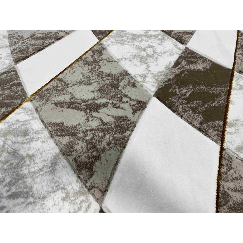 Tapis abstrait abstrait épais et sculpté à la main à motif géométrique moderne 8888 beige 5 x 7