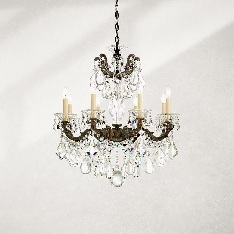 La Scala 8 Light 25in x 28.5in Chandelier in Florentine Bronze with Clear Radiance Crystals, Czech, Heirloom Bronze