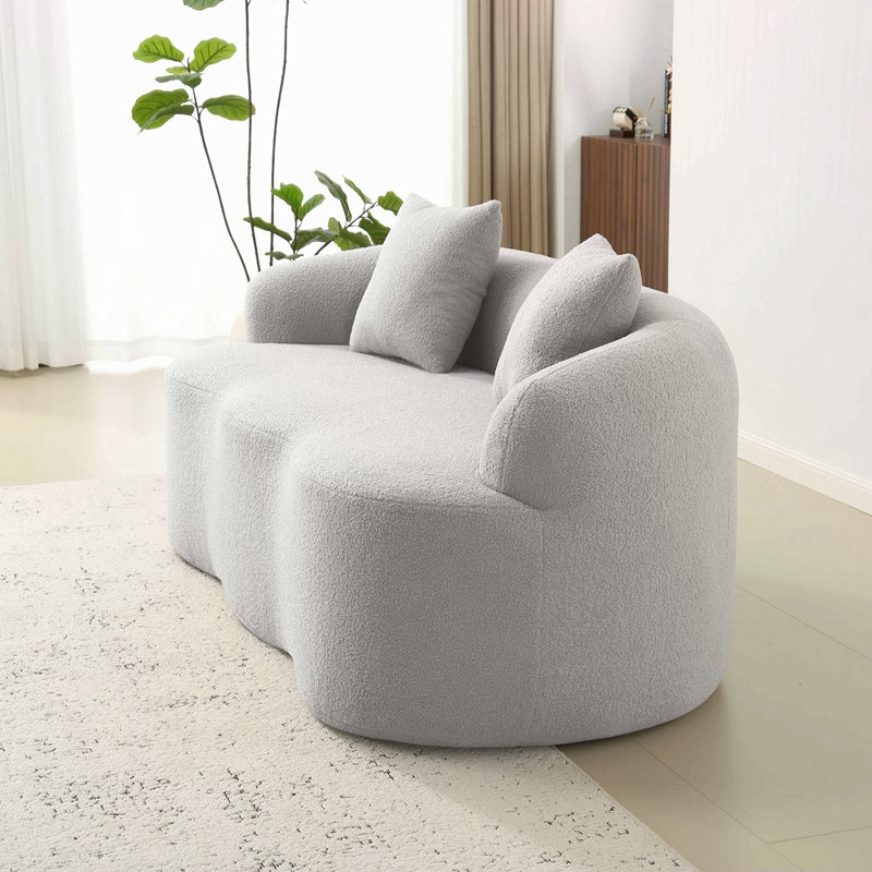 Canapé courbé gris avec accoudoir rond, canapé à compression avec 2 coussins, canapé crème pour petit espace, salon, chambre à coucher, sans assemblage