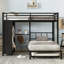 Lit superposé double au-dessus de simple avec garde-robe intégré, lit superposé en métal avec lit gigogne, bureau pliable, échelles, conception à réduction de bruit, noir-20568523
