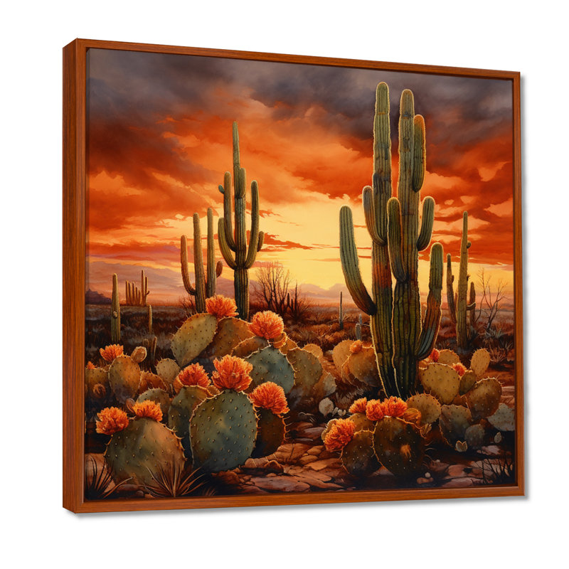 Impression sur toile cactus cuivré au Nevada, H 36 po x l 36 po x P 1,5 po, Cadre flottant brun
