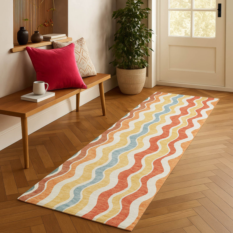 Machine Washable Indoor/Outdoor Bourkelands ACN2342 Stripes Rug, Runner 2'3" x 7'6"