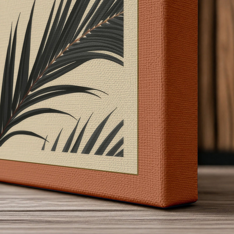 Intersecting Palm Fronds Botanical - Wrapped Canvas, 18x12 - 45.7 x 30.5 cm, Terracotta Border
