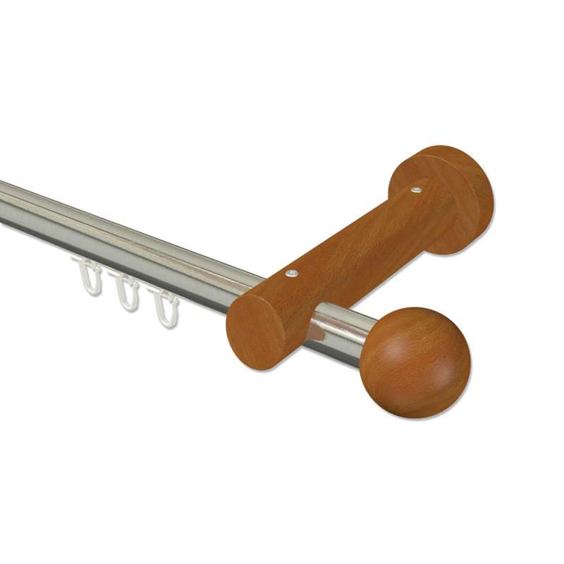 Marshallville Curtain Pole Set, 5cm H x 480cm W x 15cm D, Stainless Steel/Cherrywood Lacquered