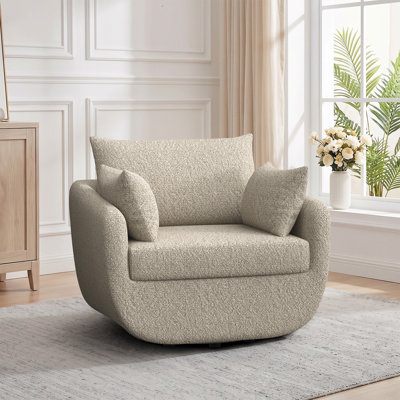 Fauteuil demi-tonneau pivotant rembourré de 40 po de largeur avec coussin amovible et 2 coussins