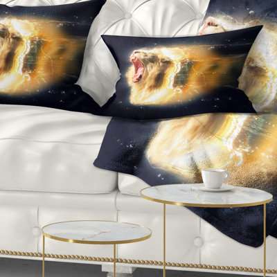 Lion blanc avec mâchoires ouvertes - coussin décoratif imprimé animal