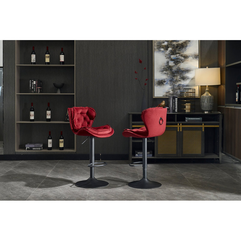 Ensemble de 2 tabourets de bar avec repose-pieds thermolaqué et base pivotante en velours à hauteur réglable et tabouret de bar simple