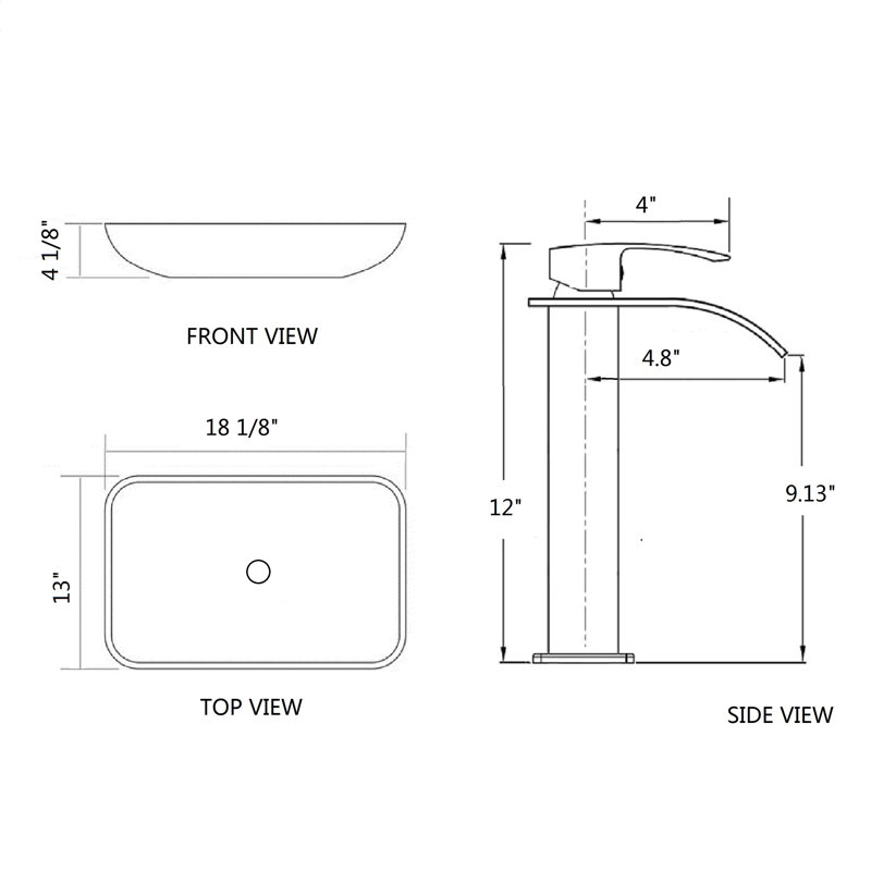 Lavabo de salle de bain vasque rectangulaire en verre fait à la main avec robinet, Noir
