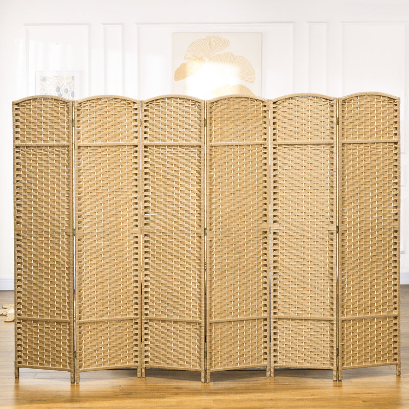 Paravent à 6 panneaux pliables, écran d'intimité de 5,6 pi de hauteur. Bois naturel, tissé à la main pour la chambre à coucher et le bureau, séparateur de sangles de pièce.