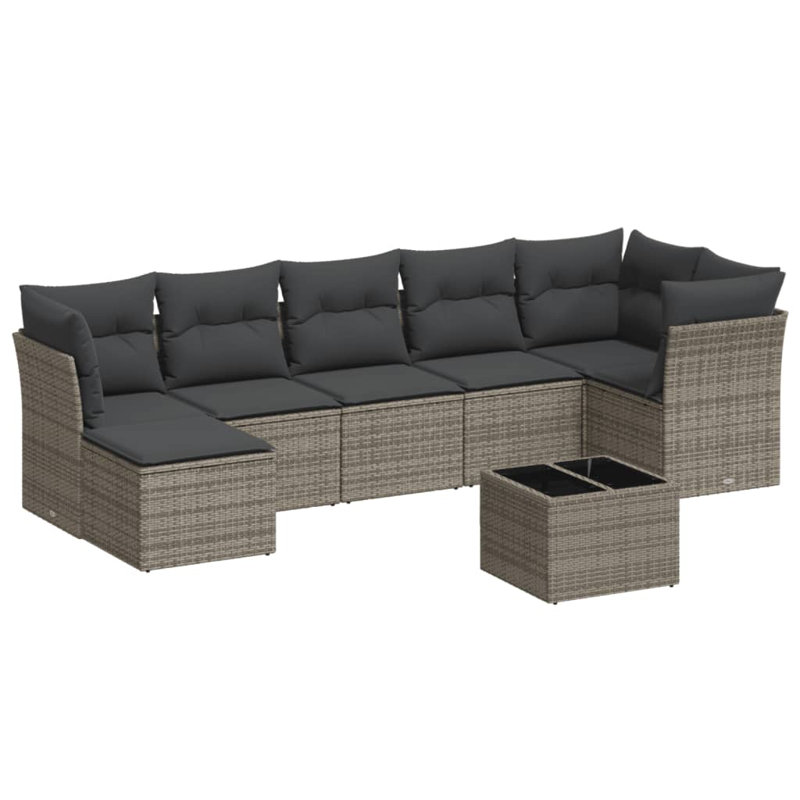 Ensemble de canapé de patio 8 pièces avec coussins en rotin de polyester, Gris, Marine