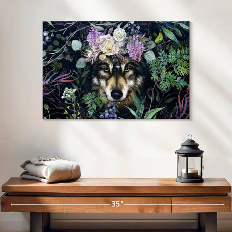 Brampt Forest Wolf Floral Crown, 16" H x 24" W
