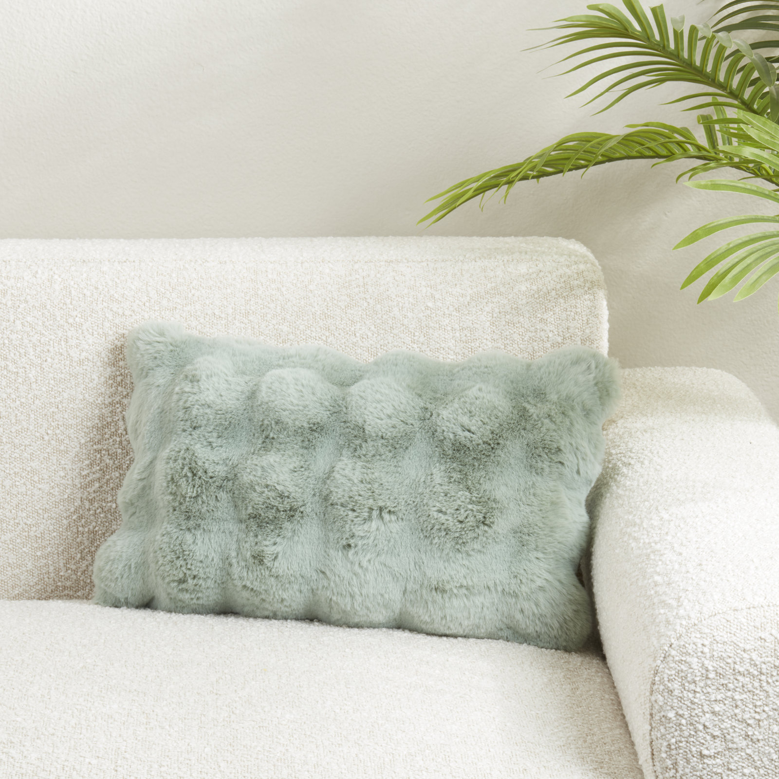 Cozy Bubble Faux Fur Pillow Cover, Green, Down, Rectangle 12" H x 20" W