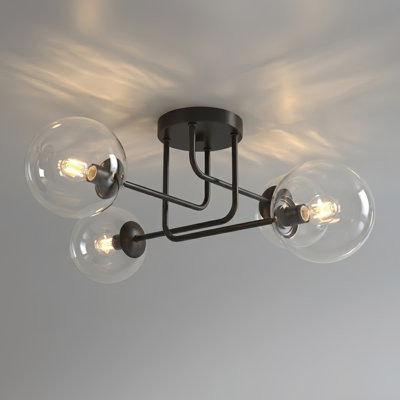 Plafonnier semi-encastré 26 po à 4 lumières linéaires / spoutnik moderne noir mat pour salon / chambre à coucher
