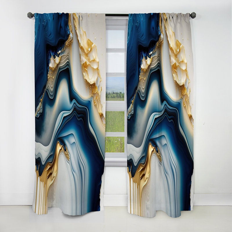 Abstract Geode Gold And Blue Marble II - Abstract Marble Marble Blackout Curtain - 1 Panels, 52" W x 120" L