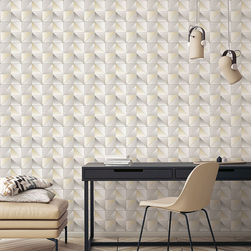 Geometrix 25.4m x 52.8cm Satin Wallpaper Roll, Cream/Silver