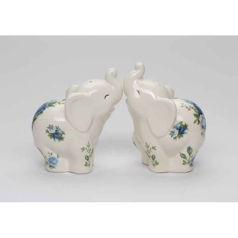 Elephants With Blue Roses Salt And Pepper