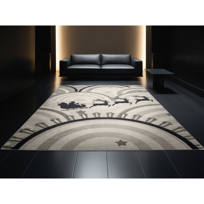 Soft Plush Fehrenbach Christmas Modern & Contemporary Abstract Area Rug in Gray – Gray Binding, 7x9
