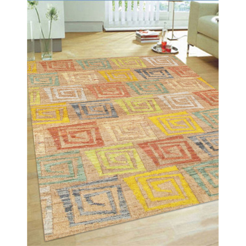 Tapis kaki / rouge / jaune à tissage plat Sumak, Rectangle 8 pi x 11 pi