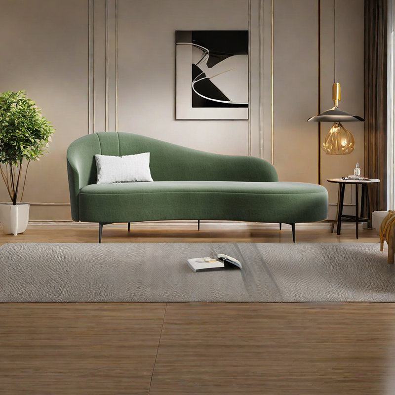 Chaise simple rembourrée en tissu éponge inclinable de style simple, Accoudoir à gauche (vu de face), Vert