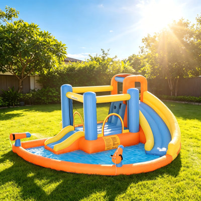 Jeu gonflable gonflable pour enfants 5 en 1 Outsunny, château gonflable avec piscine, glissade, murs d'escalade et 2 canons à eau