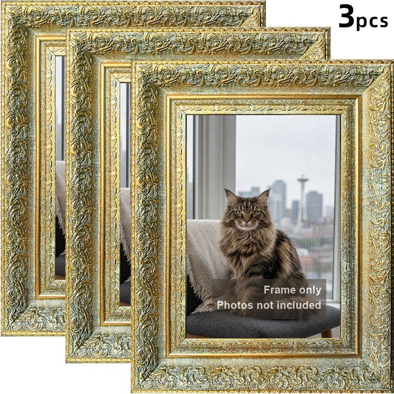 Antique Gold 3 PCS 5" x 7" Sophisticated Picture Frame with Easy Photo Change