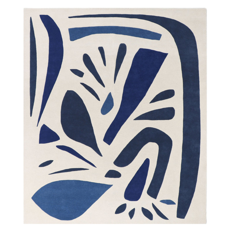 Alpha Hand Tufted Wool Area Rug in Blue, Rectangle 6'7" x 7'10"