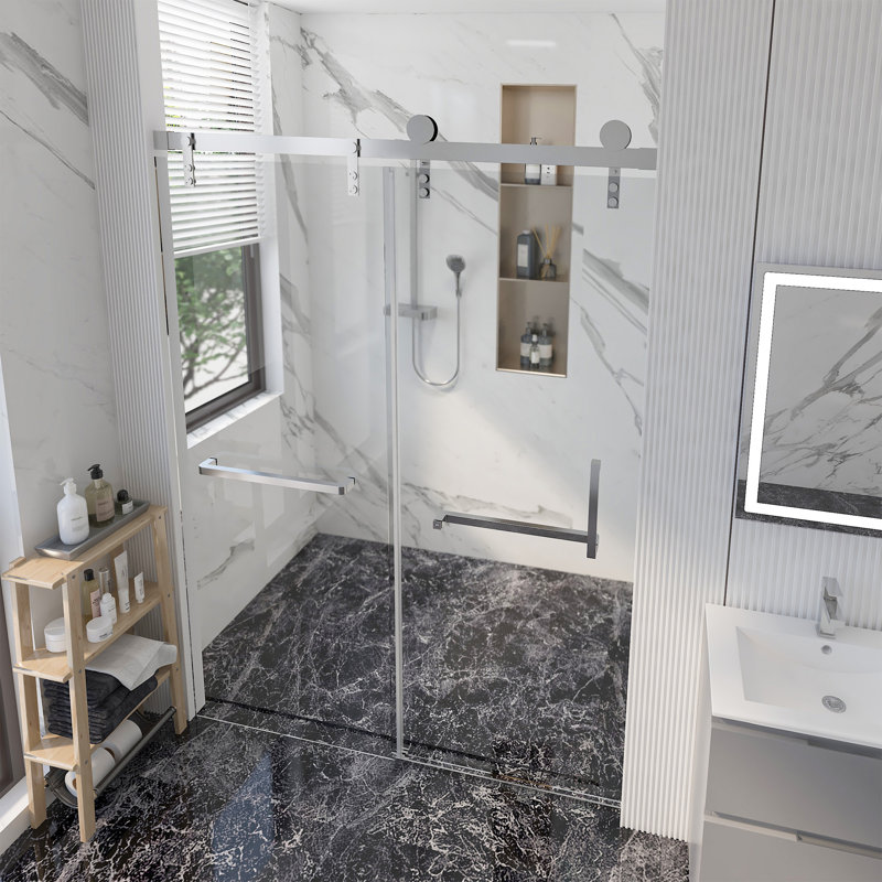 60'' W x 76" H Single Sliding Frameless Shower Door | 0.31" (8mm) Thickened Upgrade Tempered Glass | Stainless Steel Hardware | Safe, Explosion-Resistant, Clear & Stylish, Sturdy & Durable
