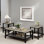Table basse industrielle, ensemble de 3 tables basses avec 2 tables d'appoint carrées, table basse en faux marbre avec cadre en métal pour bureau personnel, noir