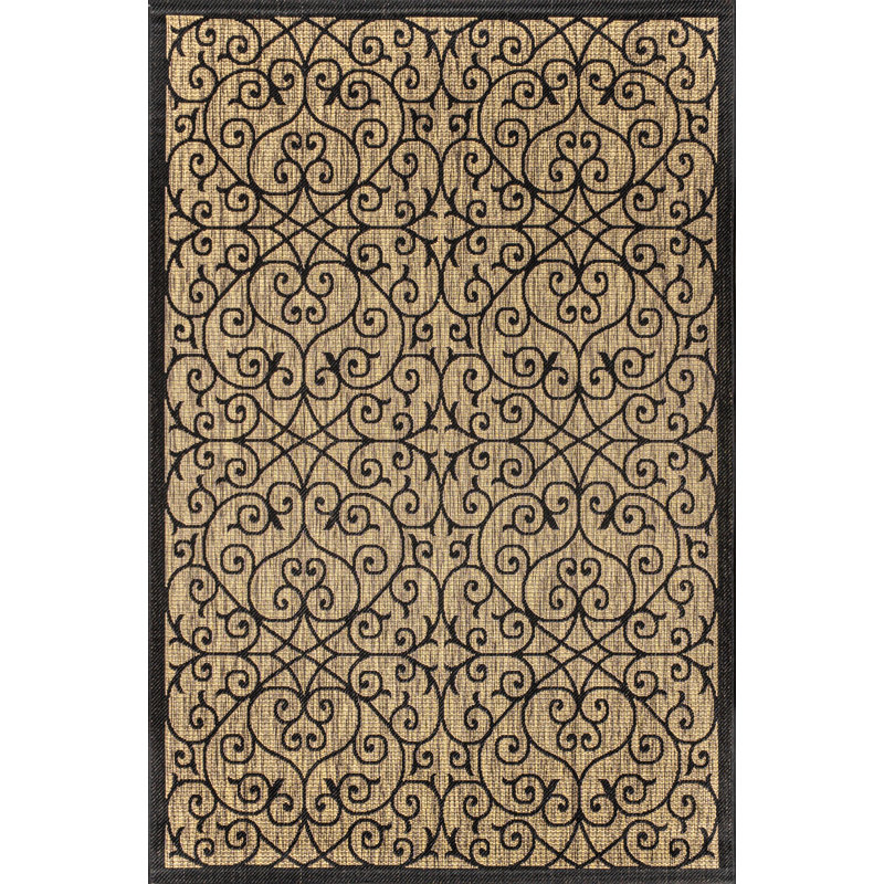 Haggerty Vintage Filigree Textured Weave Black/Khaki Indoor/Outdoor Rug, Rectangle 7'9" x 10'