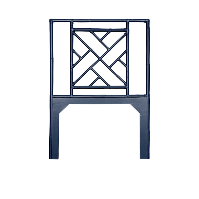 Cowden Geometric Rattan Headboard, Twin, Navy Blue