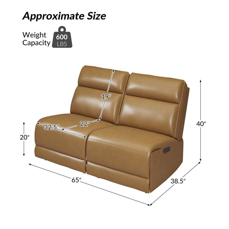 Canapé modulaire inclinable électrique en cuir Bilodeau, Chameau