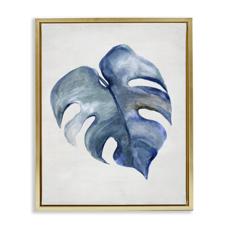  "Blue Monstera Leaf Brown", art mural sur toile flottante par Hannah Dawson, H 31 po x l 25 po