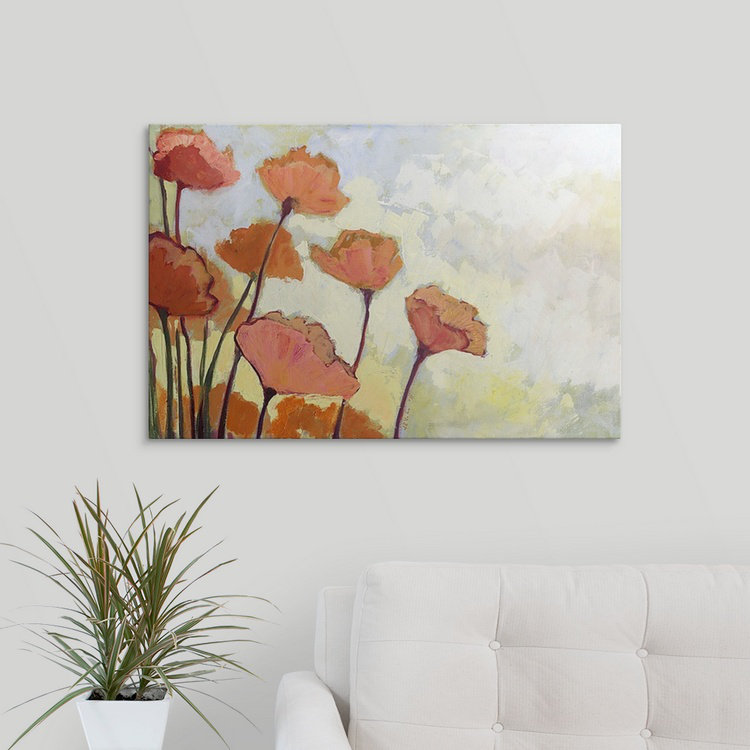 Nolani Poppies in Cream '- reproduction d'art, H 20 po x l 30 po x 1,5 po, Toile