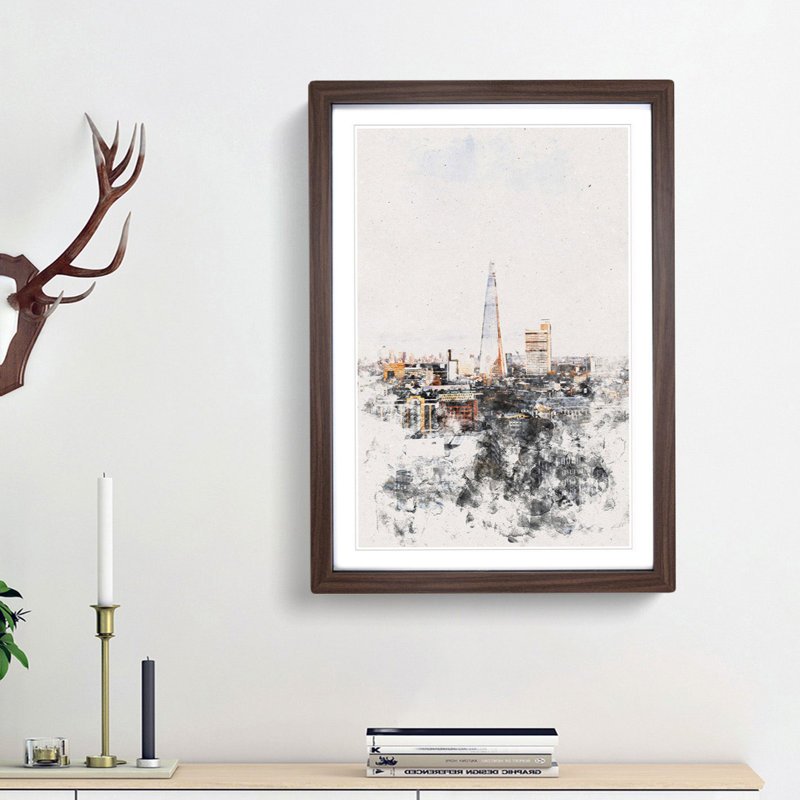 The London Skyline with the Shard - Picture Frame Graphic Art, Walnut Framed, 87cm H x 62cm W x 2cm D